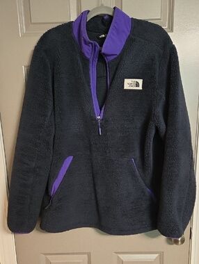 The North Face Navy Sherpa Pullover with Purple Trim